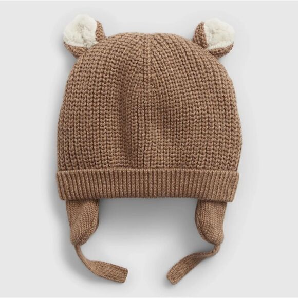 New With Tag Gap Newborn‎ (Up to 7lbs.) Sherpa-Lined Bear Beanie - Picture 1 of 7